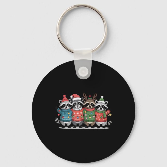 Christmas Lights Raccoon Santa Funny Xmas Tree For Keychain (Front)