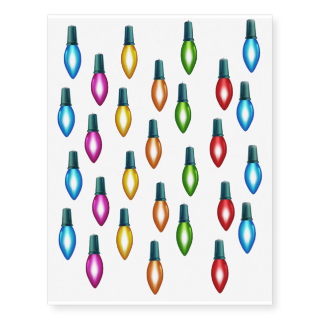 Christmas lights red green orange holiday gift temporary tattoos (Front)