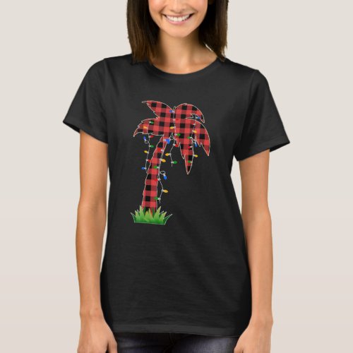 Christmas Lights Red Plaid Palm Tree Gift Tropical T_Shirt