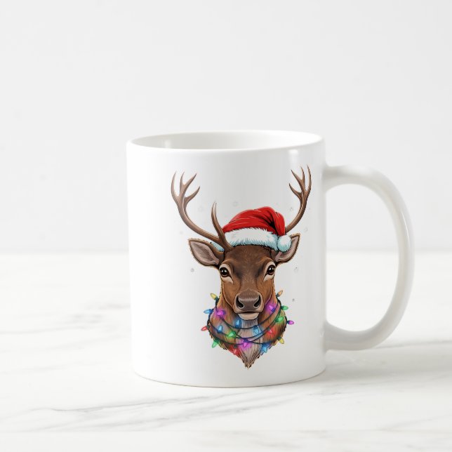 Christmas Lights Reindeer Santa Hat Cute Xmas Paja Coffee Mug (Right)