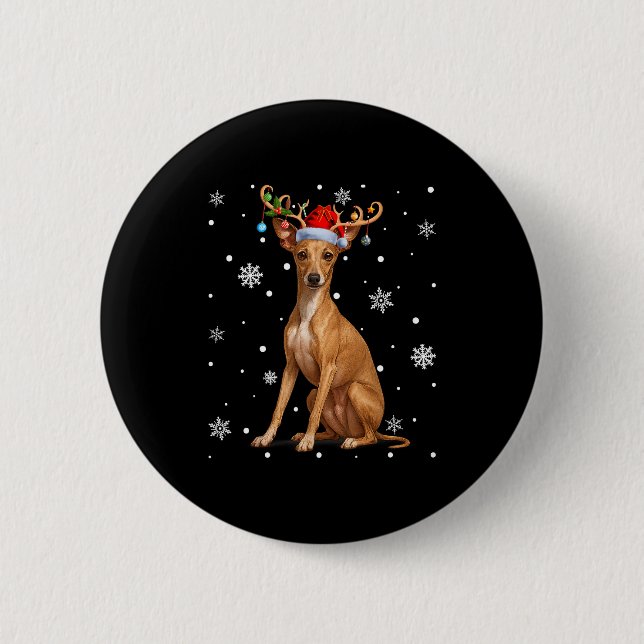 Christmas Lights Reindeer Santa Italian Ghound Xma Button (Front)