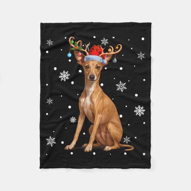 Christmas Lights Reindeer Santa Italian Ghound Xma Fleece Blanket (Front)
