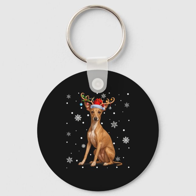 Christmas Lights Reindeer Santa Italian Ghound Xma Keychain (Front)