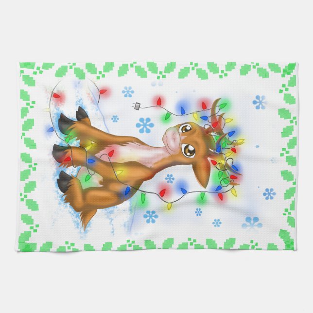 Christmas Lights Reindeer Towel (Horizontal)