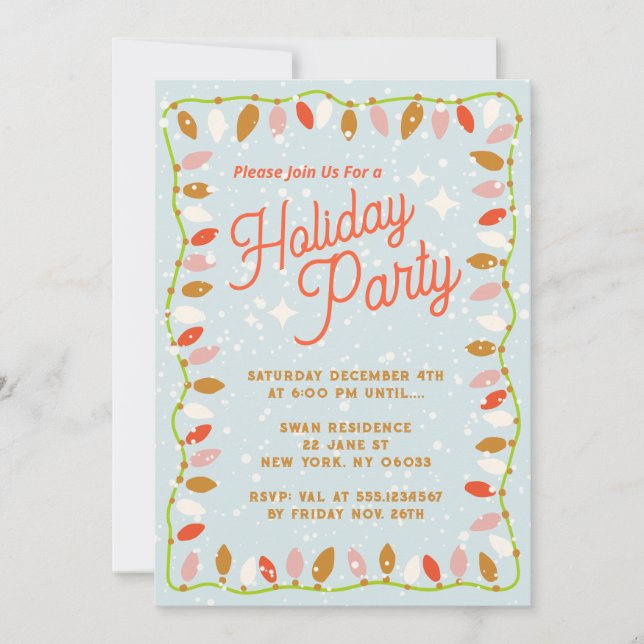 Christmas  Lights  Retro Holiday Party Invitation (Front)