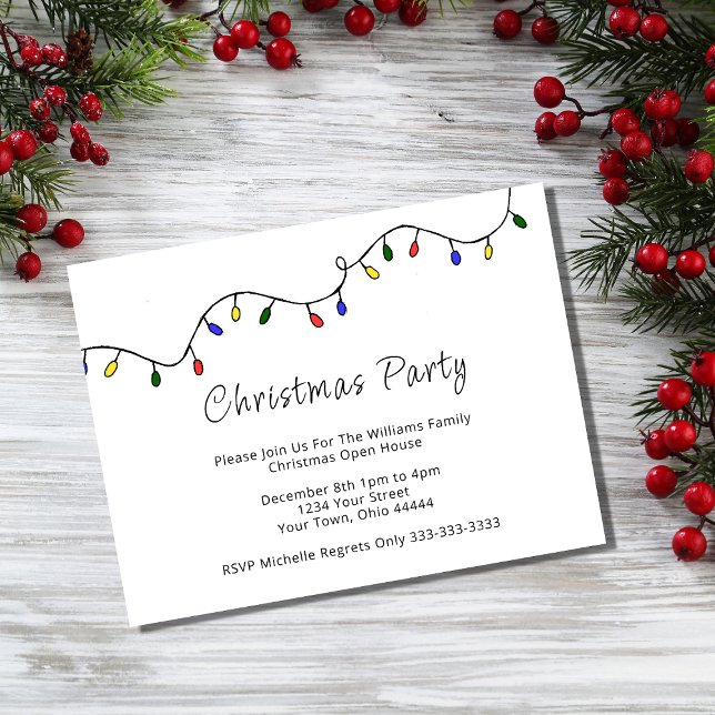 Christmas Lights Retro Holiday Party Invitation   Postcard (Creator Uploaded)