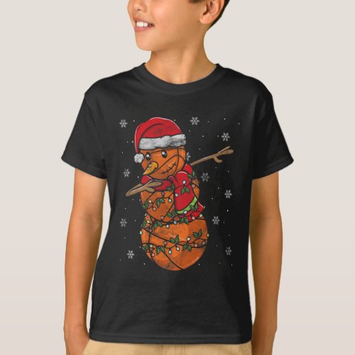 Christmas Lights Santa Snowman Basketball Player 3 T_Shirt