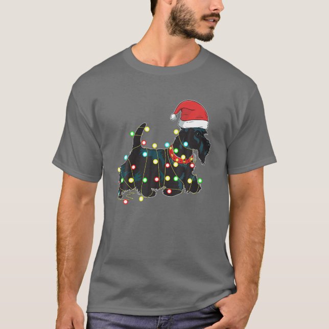 Christmas Lights Scottie Dog Lover Funny Xmas Gift T-Shirt (Front)