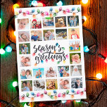 Christmas Lights Seasons Greetings 25 Photos Holiday Card<br><div class="desc">Modern, festive Christmas holiday photo card featuring an easy-to-upload photo collage template with 25 square photos on the front, the greeting SEASON'S GREETINGS in chic calligraphy script typography and glowing Christmas lights on the front and your custom message or year-in-review summary or Christmas letter on the back. ASSISTANCE: For help...</div>