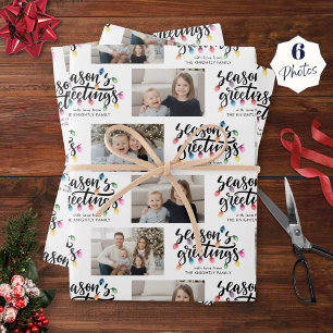 Christmas Lights Seasons Greetings 6 Photos Name Wrapping Paper Sheets