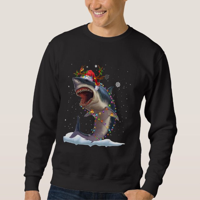 Christmas Lights Shark   Santa Hat Xmas Family Sweatshirt (Front)