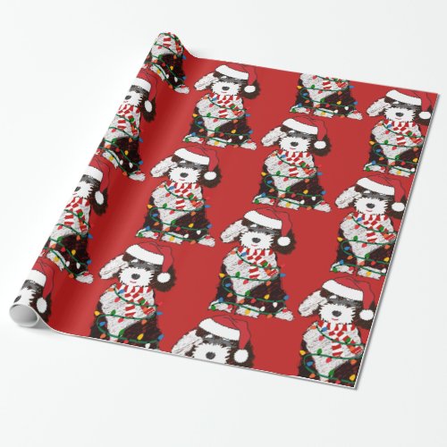 Christmas Lights Sheepadoodle Red Wrapping Paper