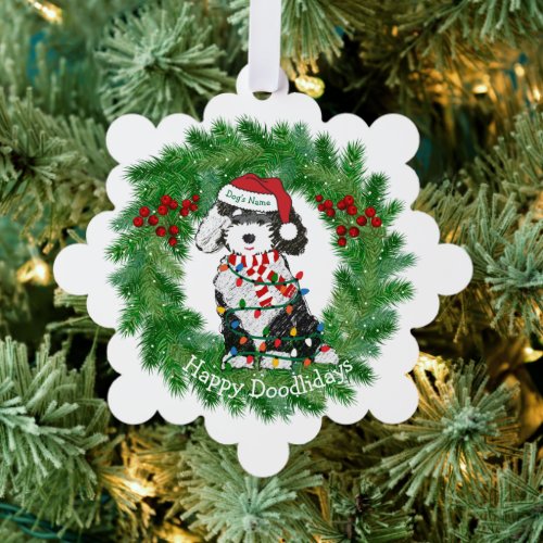 Christmas Lights Sheepadoodle Snowflake Ornament Card