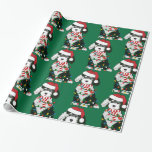 Christmas Lights Sheepadoodle Wrapping Paper<br><div class="desc">Cute Cartoon Black & White Sheepadoodle Puppy wearing Santa hat,  red and white striped scarf,  wrapped in christmas lights. Adorable sheepadoodle holiday wrapping paper!</div>