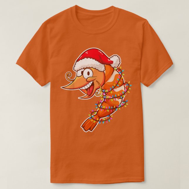 Christmas Lights Shrimp Wearing Xmas Hat  Shrimp L T-Shirt (Design Front)