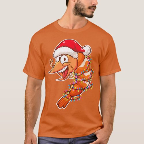 Christmas Lights Shrimp Wearing Xmas Hat  Shrimp L T_Shirt