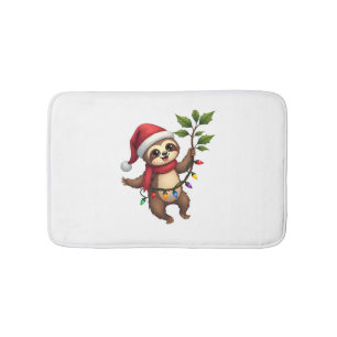 Christmas Lights Sloth Wearing Xmas Hat - Sloth Lo Bath Mat