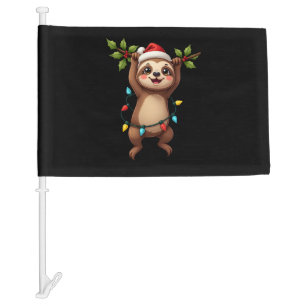 Christmas Lights Sloth Wearing Xmas Hat - Sloth Lo Car Flag