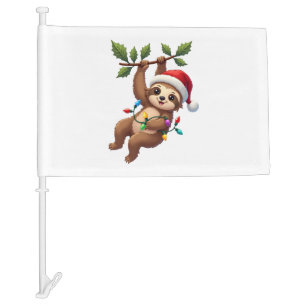 Christmas Lights Sloth Wearing Xmas Hat - Sloth Lo Car Flag