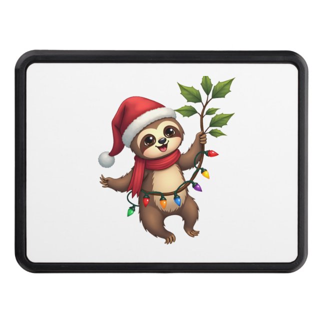 Christmas Lights Sloth Wearing Xmas Hat - Sloth Lo Hitch Cover (Front)