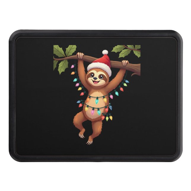 Christmas Lights Sloth Wearing Xmas Hat - Sloth Lo Hitch Cover (Front)
