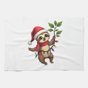 Christmas Lights Sloth Wearing Xmas Hat - Sloth Lo Kitchen Towel