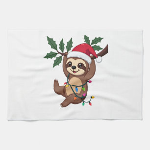 Christmas Lights Sloth Wearing Xmas Hat - Sloth Lo Kitchen Towel