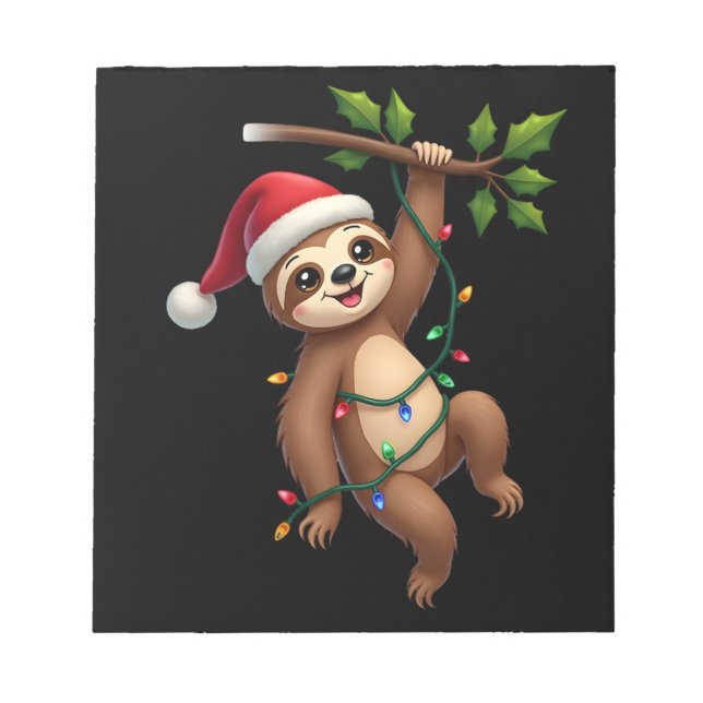 Christmas Lights Sloth Wearing Xmas Hat - Sloth Lo Notepad (Front)
