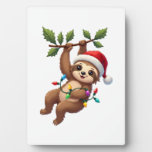 Christmas Lights Sloth Wearing Xmas Hat - Sloth Lo Plaque