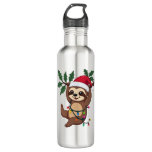 Christmas Lights Sloth Wearing Xmas Hat - Sloth Lo Stainless Steel Water Bottle