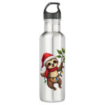 Christmas Lights Sloth Wearing Xmas Hat - Sloth Lo Stainless Steel Water Bottle