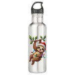 Christmas Lights Sloth Wearing Xmas Hat - Sloth Lo Stainless Steel Water Bottle