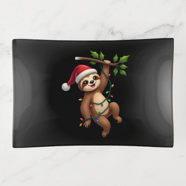 Christmas Lights Sloth Wearing Xmas Hat - Sloth Lo Trinket Tray (Front)