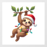 Christmas Lights Sloth Wearing Xmas Hat - Sloth Lo Wall Decal