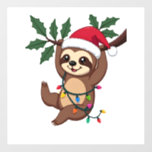 Christmas Lights Sloth Wearing Xmas Hat - Sloth Lo Wall Decal