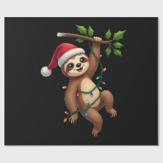 Christmas Lights Sloth Wearing Xmas Hat - Sloth Lo Wrapping Paper
