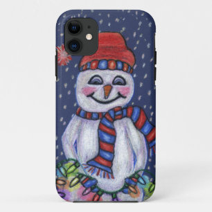 Christmas Lights Smiling Snowman iPhone 11 Case