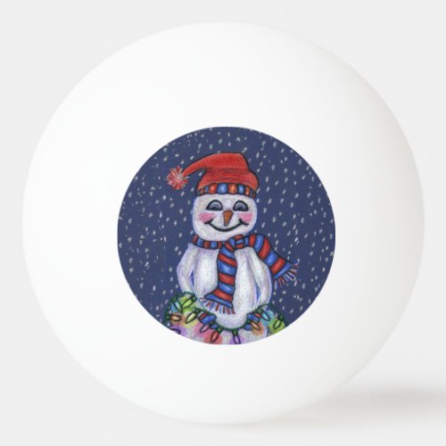 Christmas Lights Smiling Snowman Snowflakes Ping Pong Ball