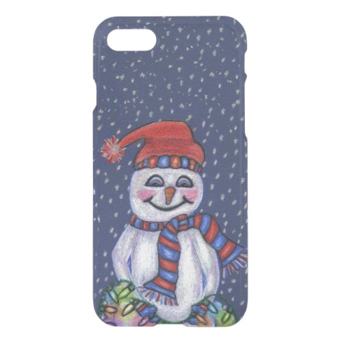 Christmas Lights Smiling Snowman Snowflakes iPhone SE87 Case