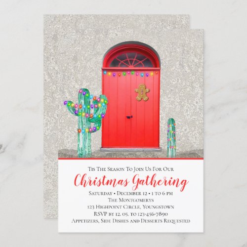 Christmas Lights Southwestern Cactus Red Doors Invitation