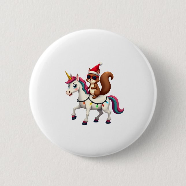 Christmas Lights Squirrel Riding Unicorn T-Shirt ( Button (Front)
