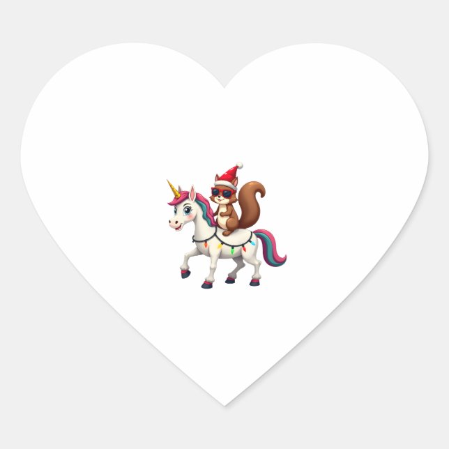 Christmas Lights Squirrel Riding Unicorn T-Shirt ( Heart Sticker (Front)