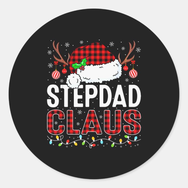 Christmas Lights Stepdad Claus Family Matching Xma Classic Round Sticker (Front)