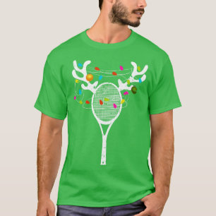 Christmas Lights Tennis Racket Funny Xmas T-Shirt