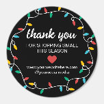 Christmas Lights Thank You For Shopping Seasonal Classic Round Sticker<br><div class="desc">Thank your customers this season for supporting your small business with these round stickers with colorful Christmas lights forming a frame around the white text. Thank you for shopping small this season with a red heart. Personalize the small business Christmas stickers with your website and social media.</div>