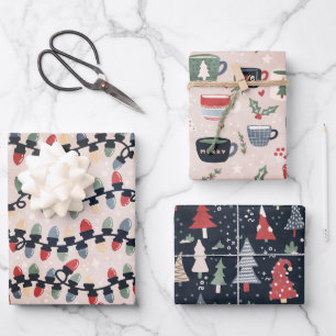 Christmas Lights, Tress & Cocoa Wrapping Paper Sheets