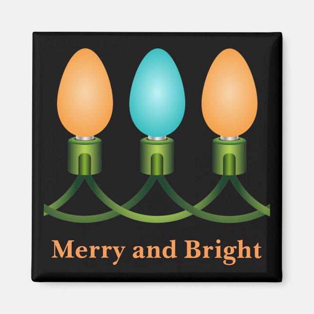 Christmas Lights Trio Orange and Blue Magnet (Front)