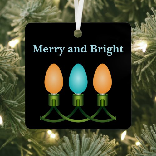 Christmas Lights Trio Orange and Blue Metal Ornament