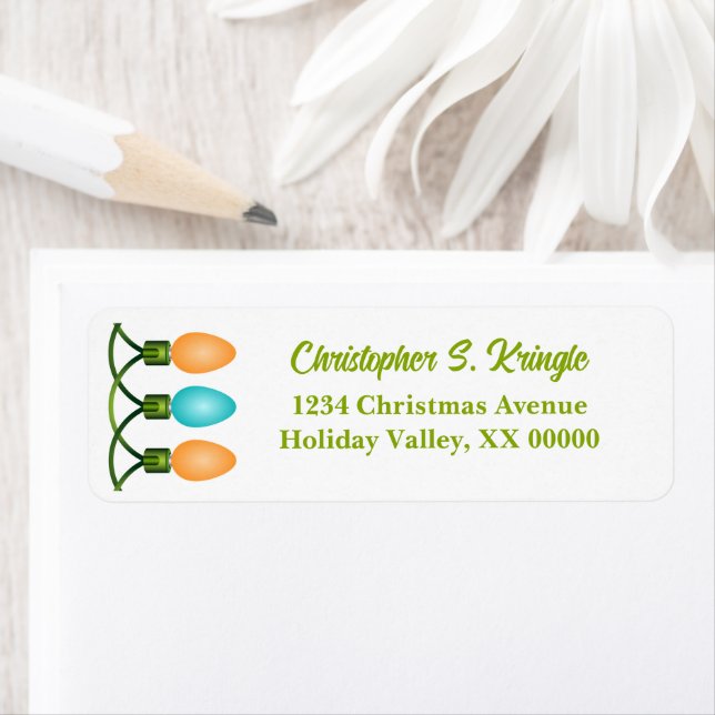 Christmas Lights Trio Orange and Blue Personalized Label (Insitu)
