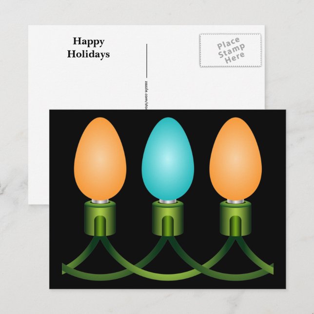 Christmas Lights Trio Orange and Blue Postcard (Front/Back)